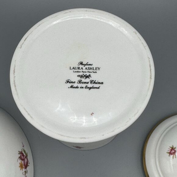 Vtg Laura Ashley Parfums Fine Bone China Bathroom Soap Dish Bowl & Candle Holder - Picture 8 of 8